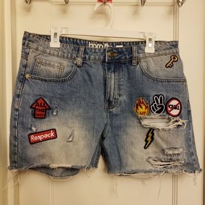 Born Fly Emoji Patches Cropped Denim Jeans Shorts
